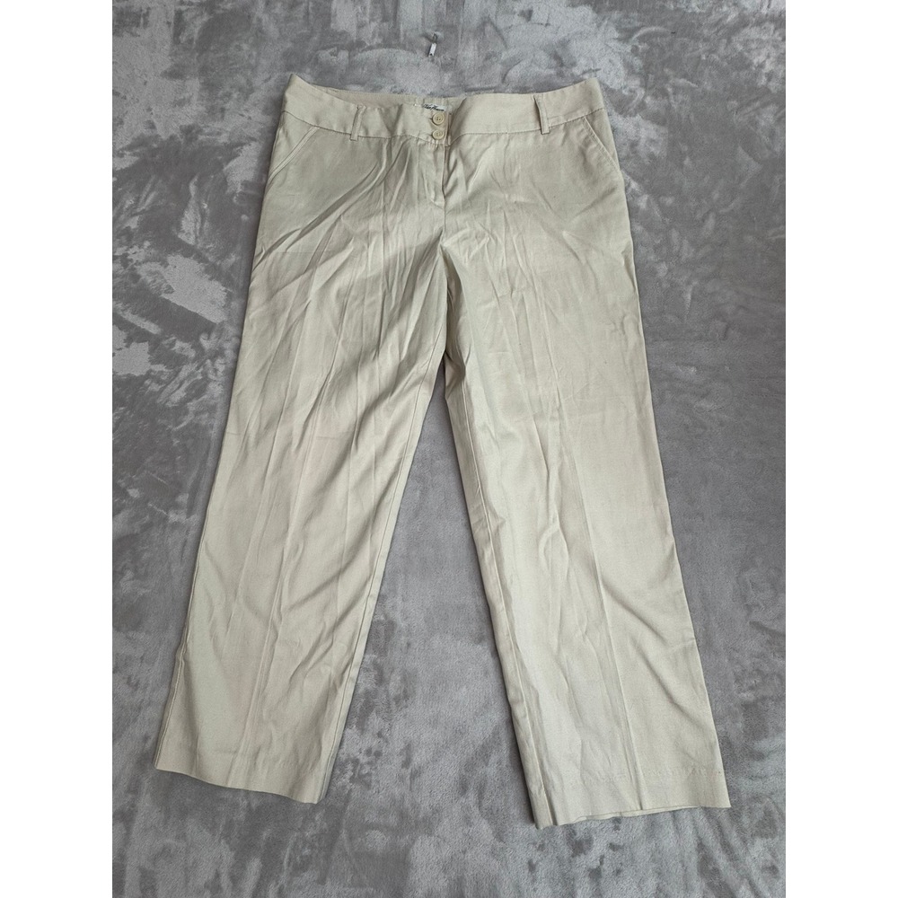 Van Heusen Womens Stretch Cropped Pants Beige Size 12 Flat Front Button Fly